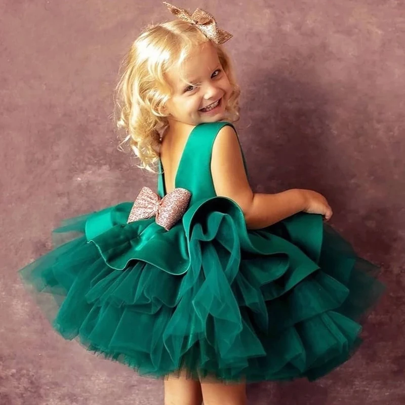 Girls Dress Baby Girl Dress Christmas Sequin Cake Double Baby Girl Dress 1 Year Birthday Newborn Party Wedding Vestidos Kids Christening Toddler Clothes