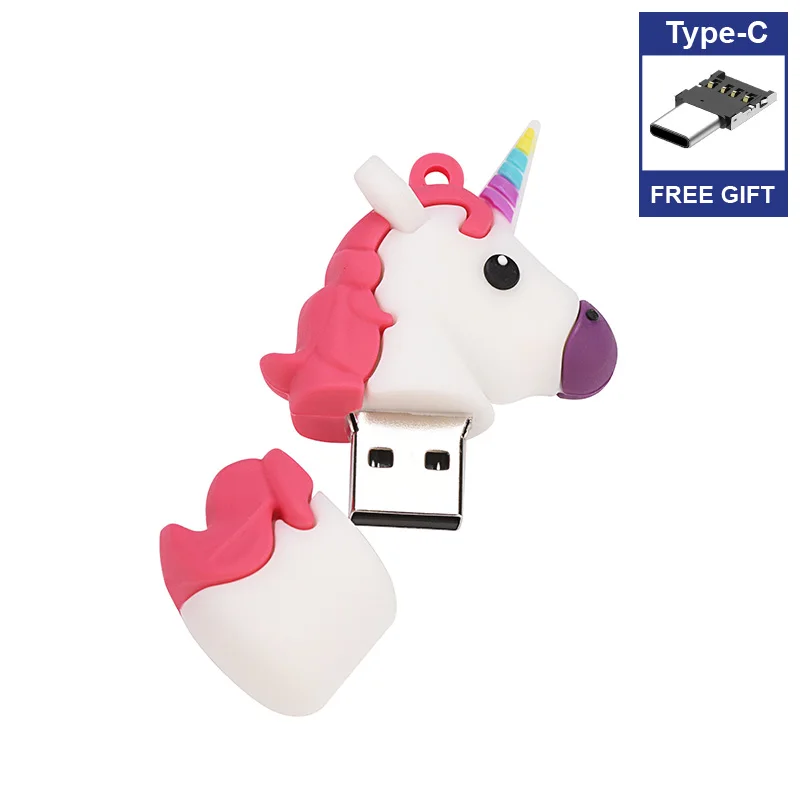 

Free Type-C adapter Lovely Cartoon Unicorn Usb Flash Drive 4GB Usb Memory Waterproof Drive 8GB 16GB 32GB 64GB 128GB 256gb 512gb