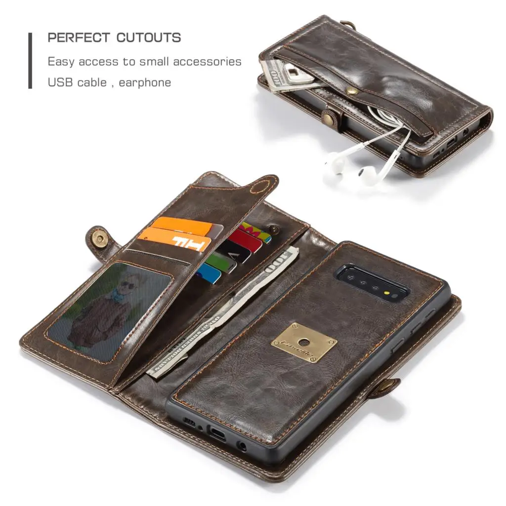 Кожаный чехол-книжка для samsung Note 10 10+ 9 8, съемный магнитный чехол-кошелек для samsung S10 S9 S8 Plus, чехол для телефона с ремешком