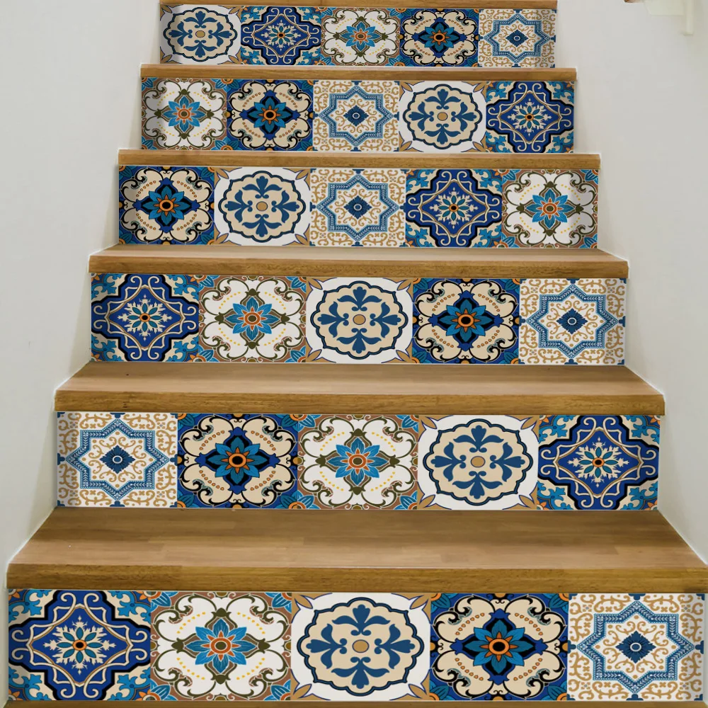 

6pcs/set Tile Decal 3D Stair Stickers Waterproof Removable Self-adhesive Wall Floor Decals Murals Stickers Home Decor 18*100cm