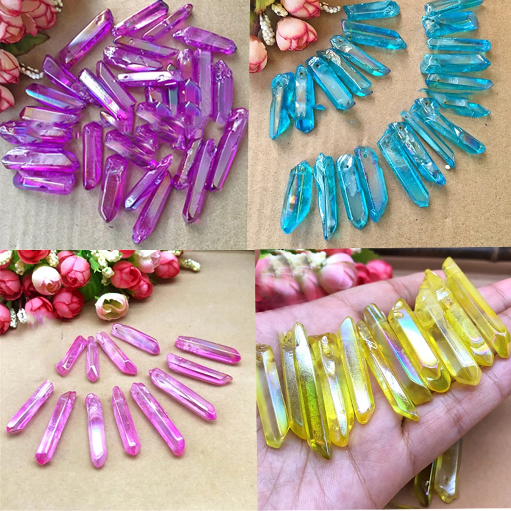 

1 Pc Fashion Natural Fluorite Quartz Crystal Stone Colorful Stone Necklace Rhinestone Irregular Charms Jewelry Making