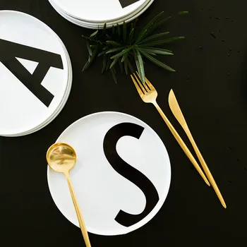 

Ceramic Plate Decorative Tableware Round White Letter Steak Plate Cake Dessert Plate Dish Alphabet plate