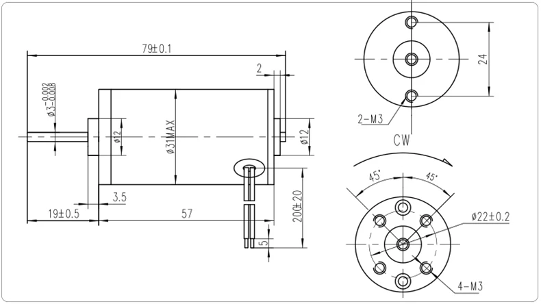 size of gear motor