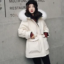 Женский пуховик с капюшоном Толстая теплая куртка на белом утином