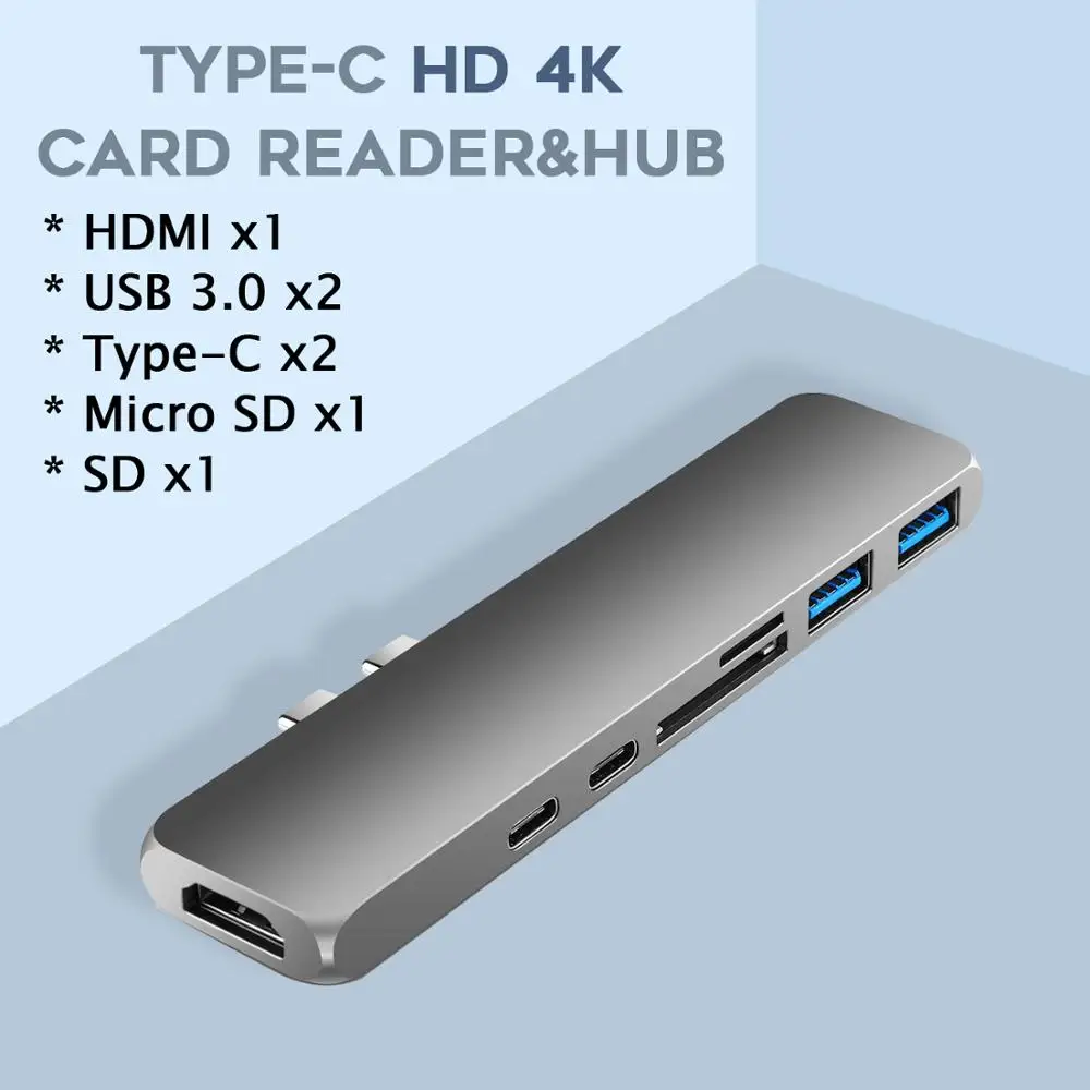 Мульти USB C концентратор 7 в 1 двойной тип C usb-хаб 3,0 адаптер Crad Reader SD/TF конвертер для MacBook Pro/huawei Matebook