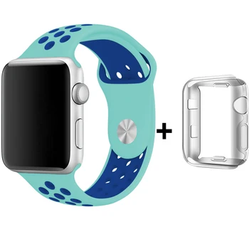 

For Apple Watch Nike+ Sport Band 40mm 44mm Green/Blue Wristbands Series 4 + HD Cover For Iwatch Series 3 38mm