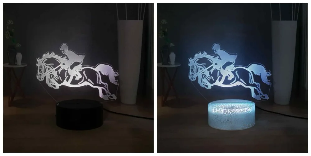 3D иллюзия настольная лампа Stero Horse Racing настольная лампа RGB разноцветные конные всадники светодиодный ночник Конный дети мальчики игрушки подарки