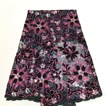 

Wholesale African velvet lace fabric 2020 colorful embroidered high quality Nigerian velvet sequins French tulle lace fabric