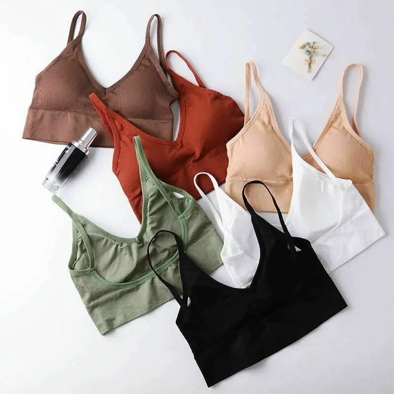 Hot Sale Womens Bra Top Plain Strappy Back Tie Up Halter Neck Basic Bralet Vest Casual Stretch Elastic Soft Summer Clothes | Женская