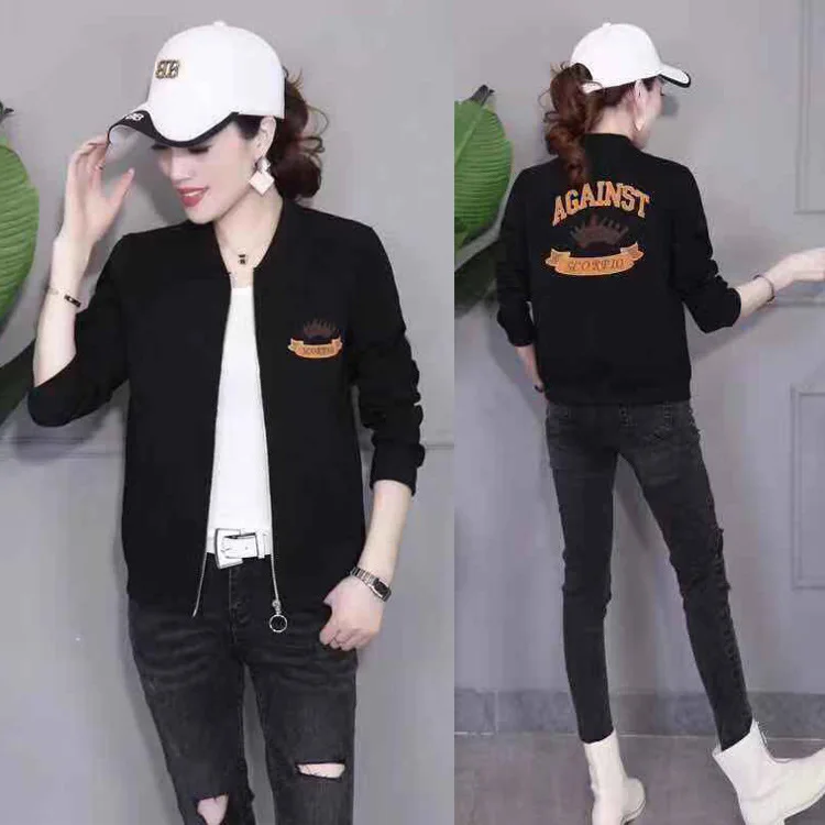 

2019 Spring New Products Lettered Embroidered A- line Pocket Large Size Women's Baseball Uniform Coat
