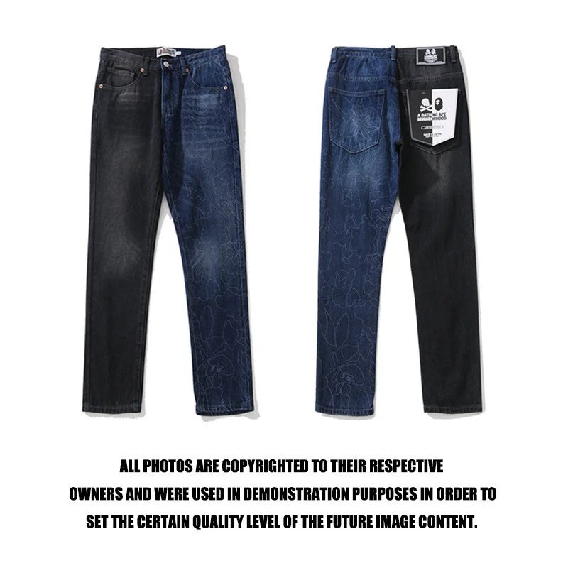 

Japanese-style Popular Brand Joint-Yin And Yang Different Color Washing High Quality Jeans Casual Trousers