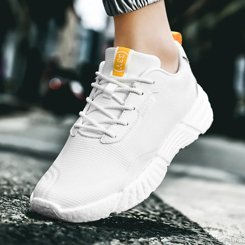 CHANWELL Fashion Mens Shoes Lace up Casual Mens Sneakers Mesh Breathable Sports Running Shoes For Men White Tennis Shoes