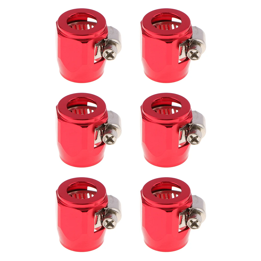 6Pcs 8AN Fuel Line Hose Clamp - Hose End Fitting for Fuel/ Water/ Oil/ Air Line - Aluminum Alloy, Red