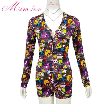 

2020 Winter Halloween Onesies For Adults Women Sexy Outfits Plus Size Lingerie Home Bodysuit Ghost Pattern Bodycon Jumpsuit