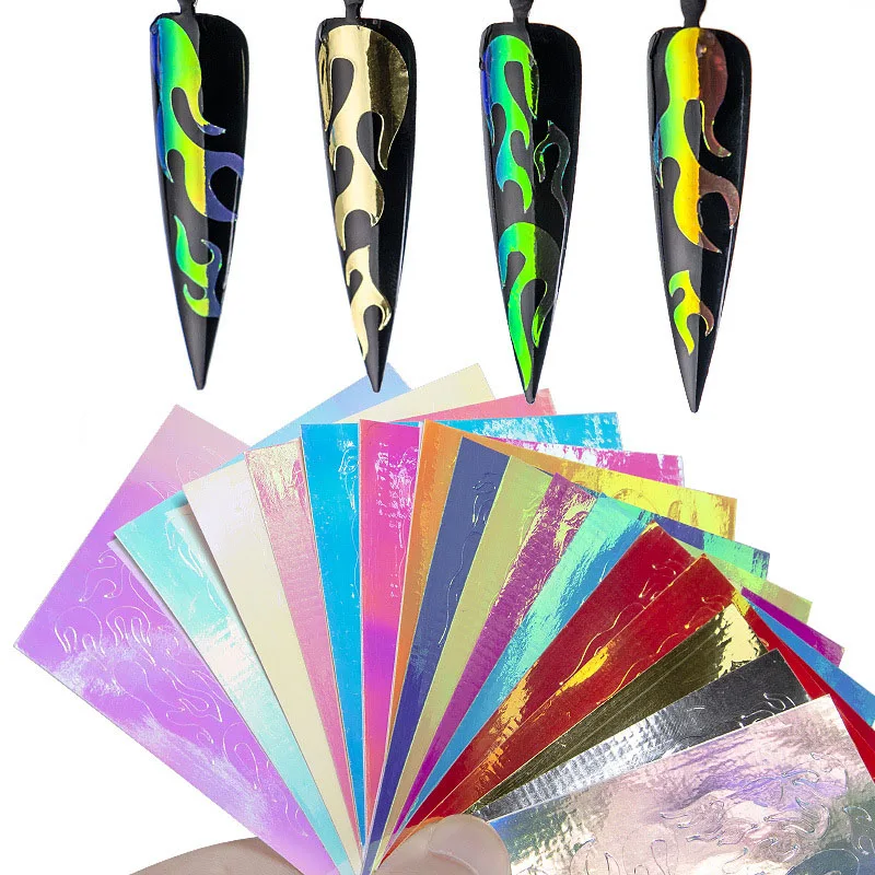 

Flame Nail Sticker Self Adhesive Flame Nail Decals Manicure Fire Flame 3D Nail Stickers Fiery Holographic Nail Wraps