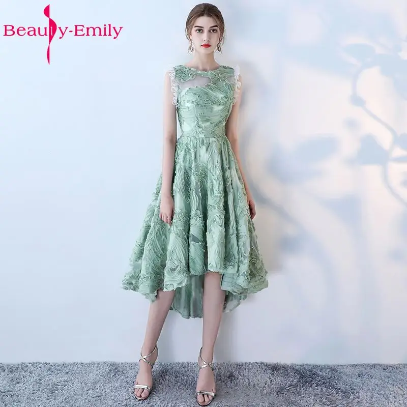 Beauty Emily, Короткие Зеленые вечерние платья,, круглый вырез, без рукавов, на молнии, для торжественных случаев, для женщин, девушек, платья для вечеринок, выпускного вечера