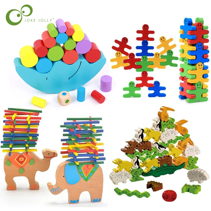 

Kids Wooden Toys Moon Elephant Animals Balancing Game Kids Educational Toys For Baby Building Blocks Children Balance Toys ZXH