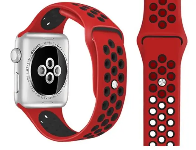 Серия 1/2/3/4/5 спортивный силиконовый ремешок для наручных часов Apple Watch 38 мм/42 мм 40 мм 44 мм резиновый браслет для наручных часов iwatch, браслет - Цвет ремешка: redblack