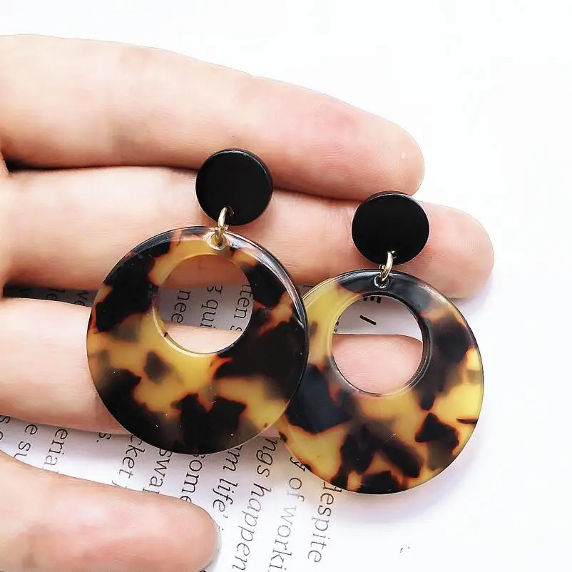 round dk leopard Новые серьги-висюльки, большая инструкция акриловая полоса, круглые серьги, длинные геометрические серьги для женщин - Окраска металла: round dk leopard