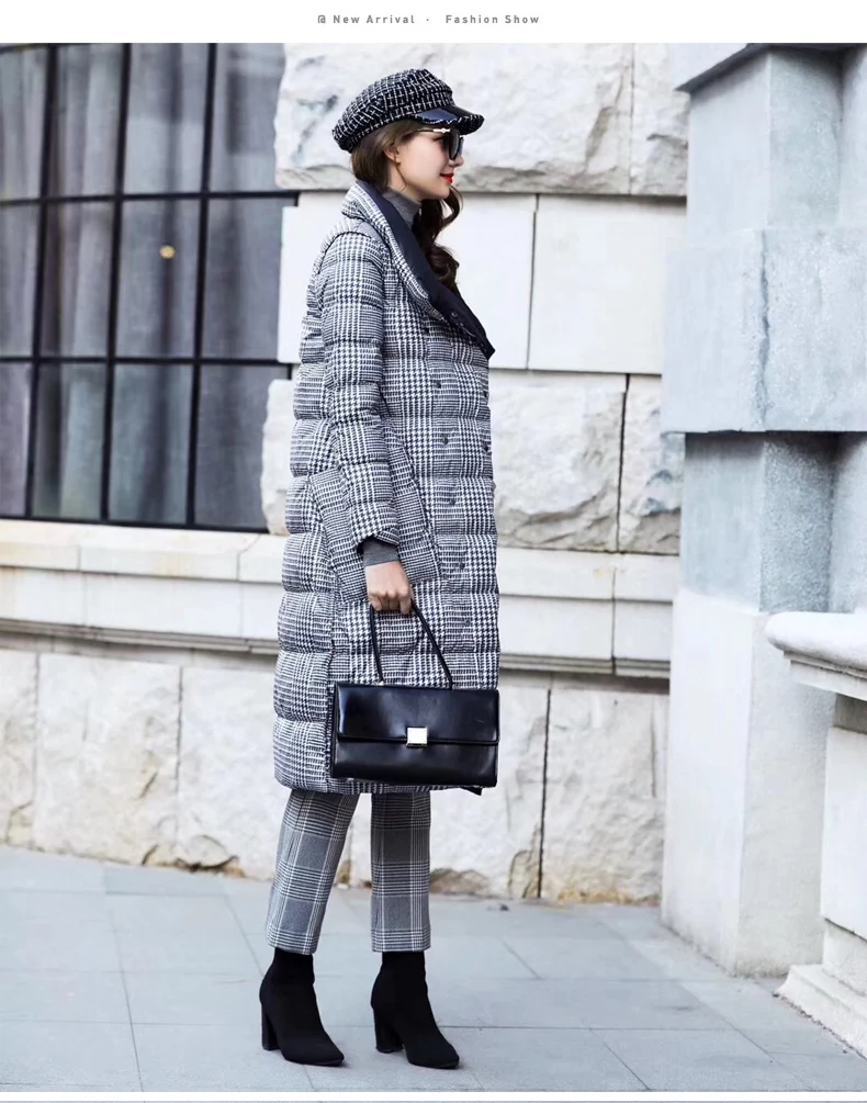 Duck Down Jacket Women Winter Long Thick Double Sided Plaid Coat Female Plus Size Warm Down Parka For Women Slim Clothes 2020