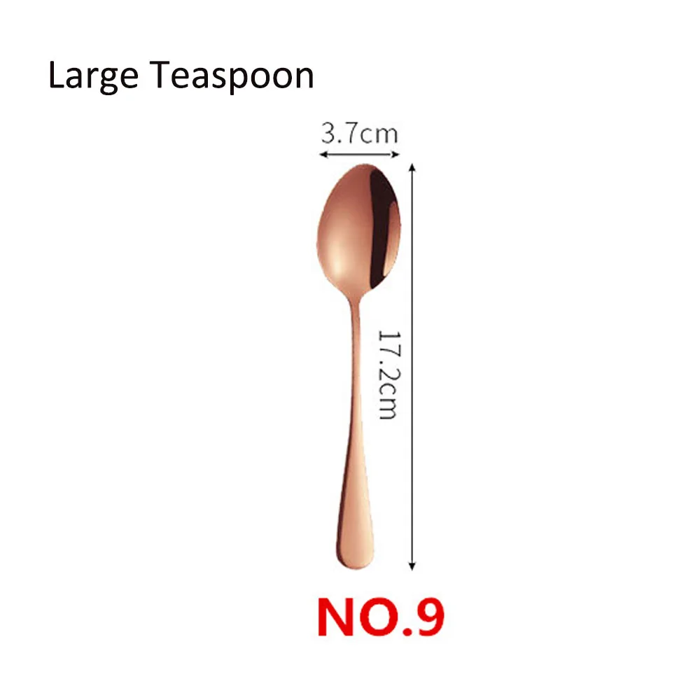 No.9 Big Teaspoon Набор посуды из розового золота, Свадебный розовый набор столовых приборов для путешествий, столовые приборы из нержавеющей стали, медный столовый нож, вилка, ложки, столовое серебро - Цвет: No.9 Big Teaspoon