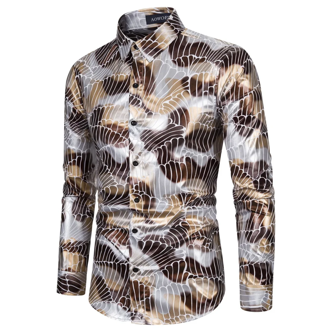 

YS089 Spring New Style Foreign Trade Casual MEN'S Long-sleeved Shirt Digital Bronzing Printed Elasticity Men Shirt