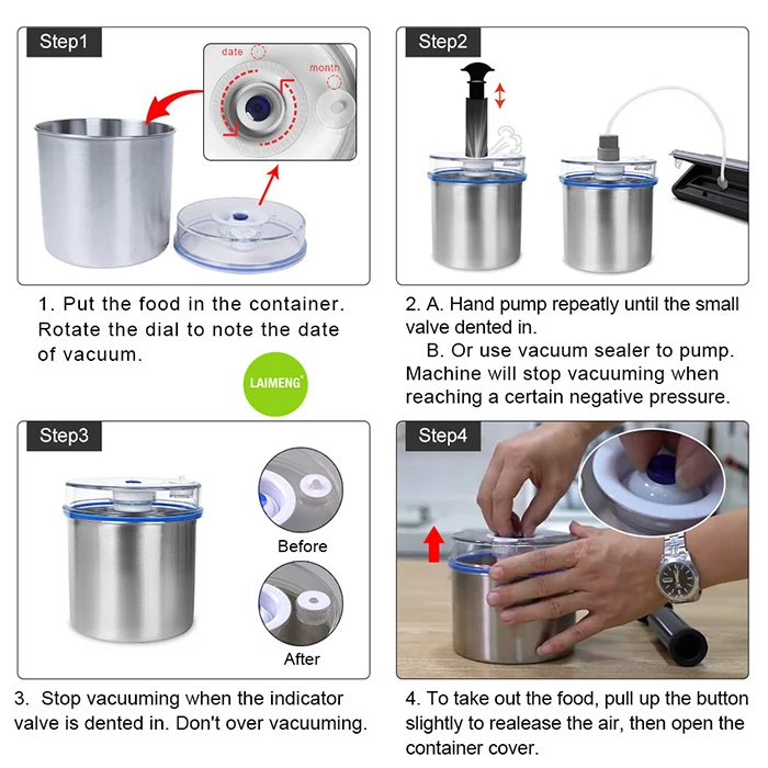 Laimeng наборы вакуумных контейнеров для вакуумного упаковщика контейнер для хранения из нержавеющей стали 1300 мл+ 1000 мл+ 700 мл S165