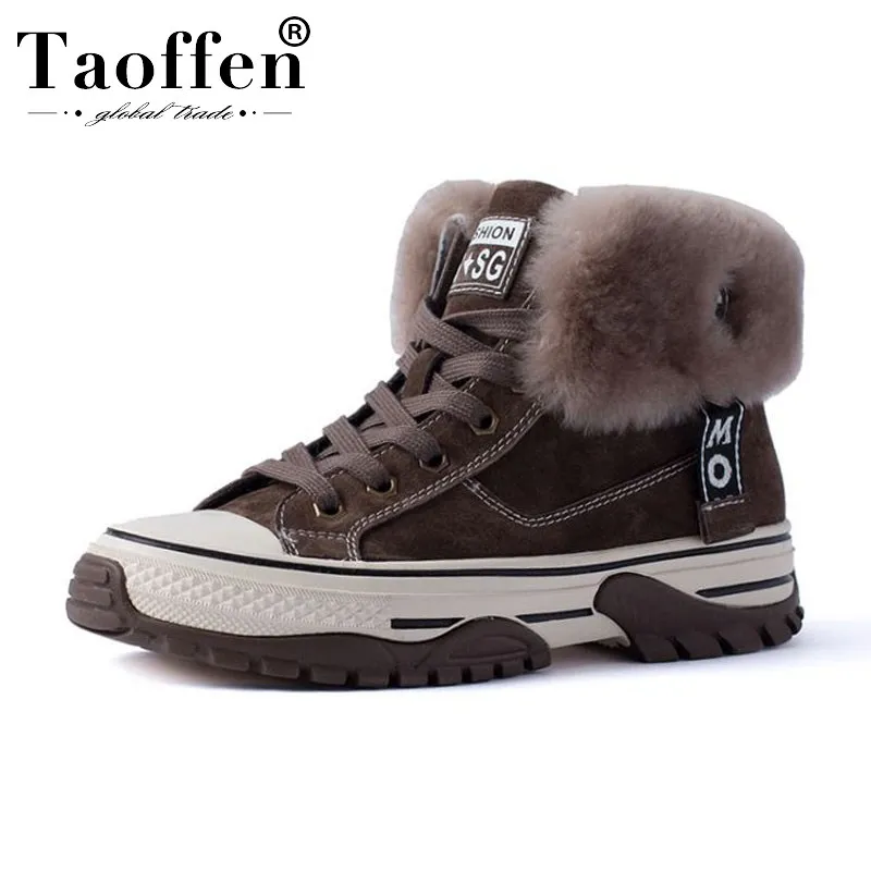 

Taoffen Keep Warm 2020 Winter Ankle Boots Round Toe Flats Brand Luxury Snow Boots Fashion Outdoor Botas Footwear Size 35-40