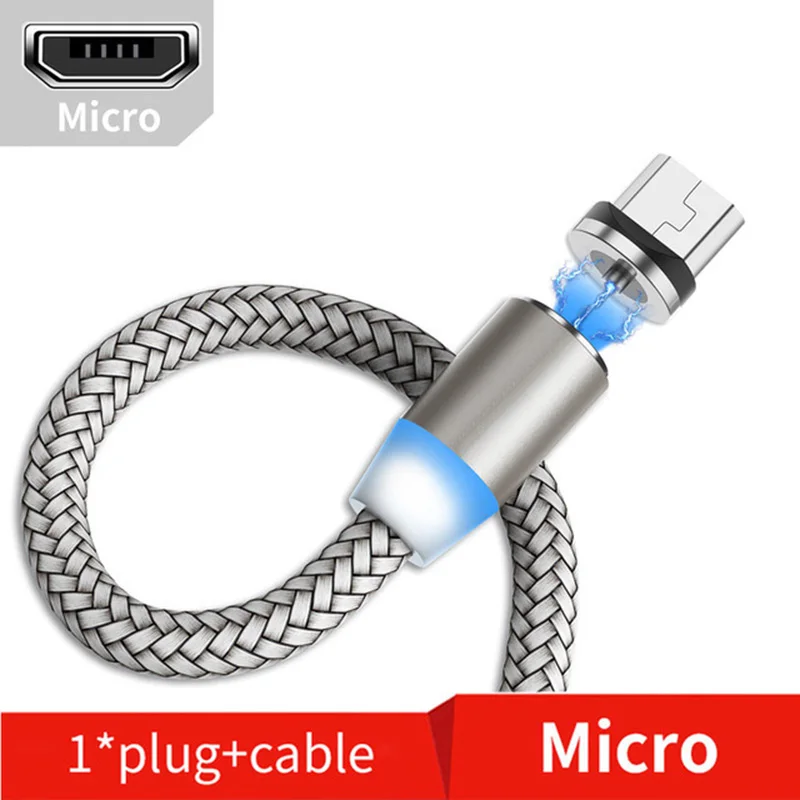 2 м светодиодный магнитный usb-кабель Micro USB C кабель для быстрой зарядки кабель type C магнитное зарядное устройство для samsung Xiaomi iPhone LG Быстрая - Цвет: For Micro Silver