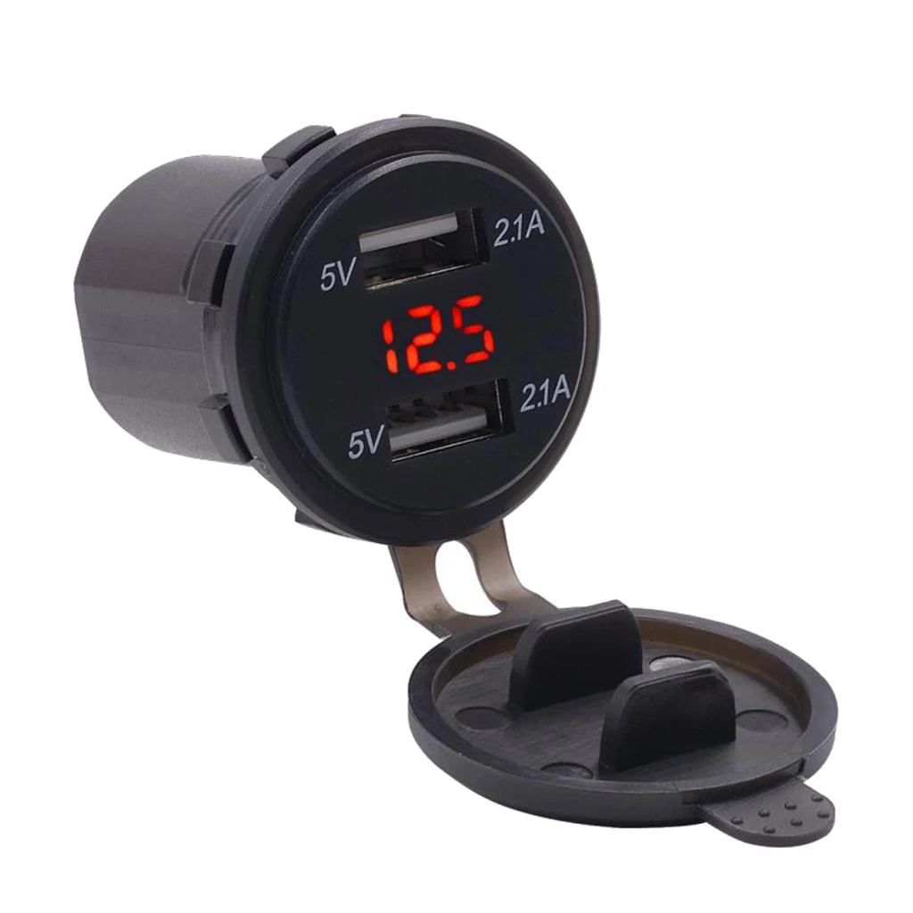 Dual USB Car Charger Socket Power Outlet+Red LED Digital Voltmeter for Boats