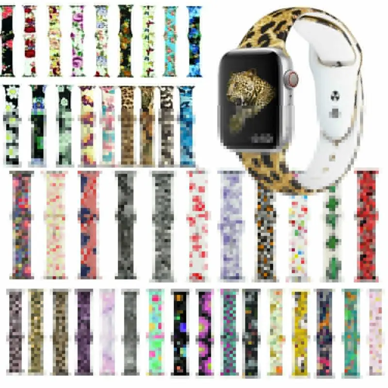 Спортивный ремешок для Apple Watch 42 мм 38 44 40 мягкий силиконовый браслет с принтом IWatch