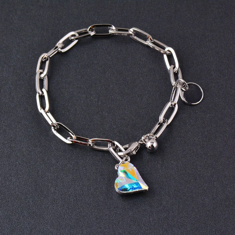SINLEERY Gorgeous Crystal Heart Friendship Bracelets Yellow Gold Silver Color Chian Beautiful Bracelet Women Jewelry SL153 SSE