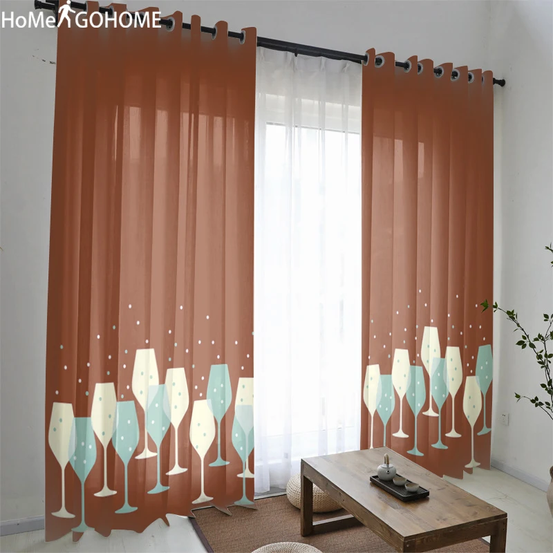 

Modern Luxury Sheer Tulle Curtains for Living Room Wine Glass 3D Tulle Curtains for Double Room Bedroom Kitchen Window Curtains