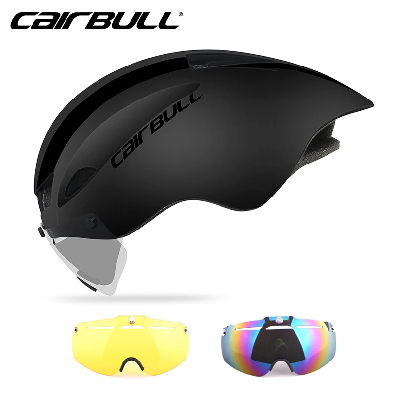 Cairbull велосипедный шлем Aero TT Racing road MTB велосипедный шлем с магнитными очками пневматический велосипедный шлем Casco Con Gafas 3 объектива - Цвет: black 2