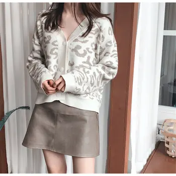 

Alien Kitty Autumn 2019 New Leopard Elegant Sweet Lazy Style Warm Thick Cardigans Knitted High Quality Women All-Match Sweaters