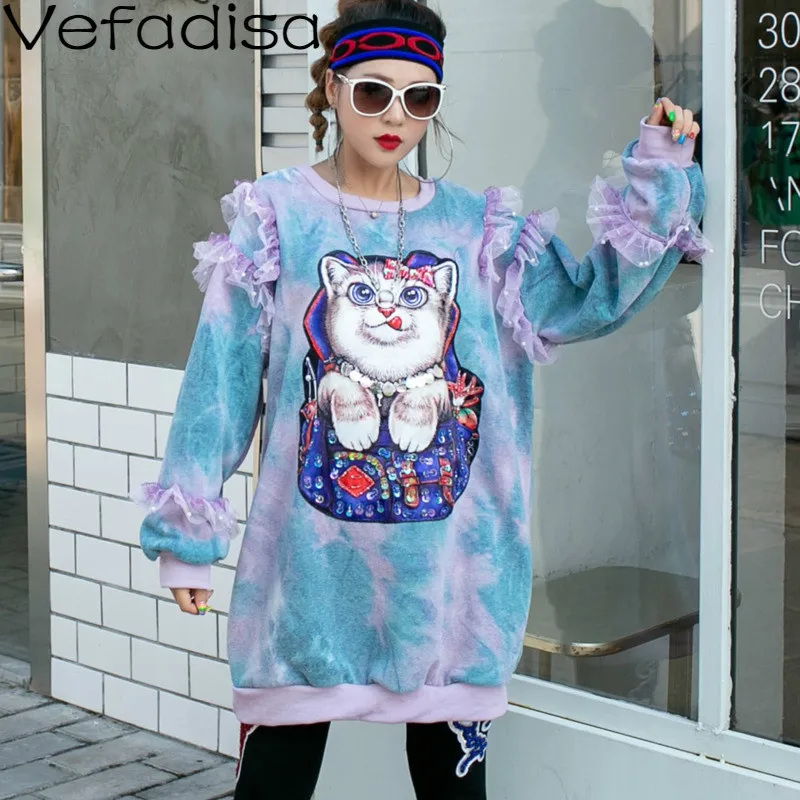 

Vefadisa Autunn Cotton Casual Pullovers Sweatshirts Cat Sweatshirts Women Long Sleeve Cartoon O-Neck Sweatshirts 2019 QYF390