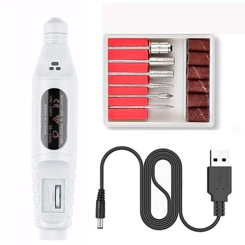 

USB Electric Manicure Drill With 6 Grinding Bits 3000-20000 Revolving Speed Portable Nail Drill Nail Polishing Pedicure Tool Set