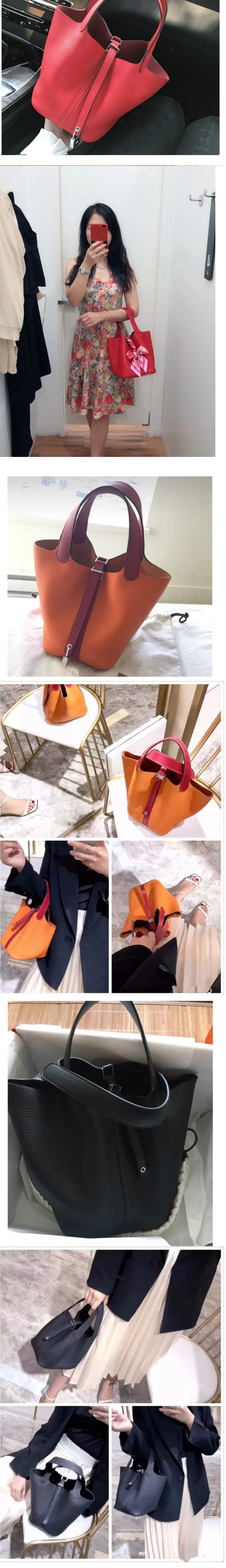 Buyuwant Genuine Leather Handbags Drawstring Designer leather bucket bag lychee pattern simple handbag GN-SB-stlzbd