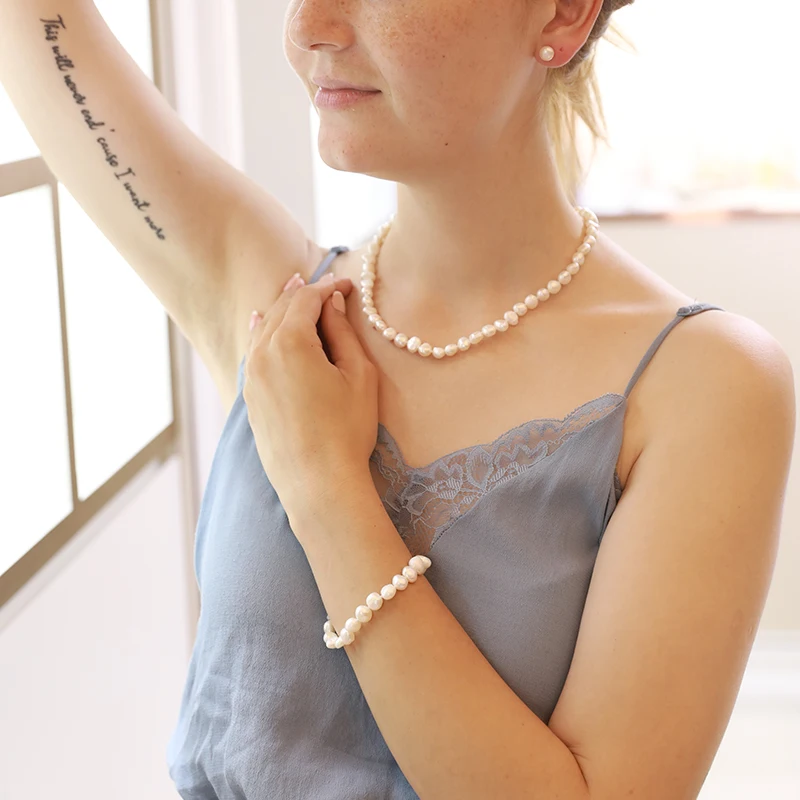 DAIMI 8-9mm Baroque Pearl Jewelry Sets Silver 925 Jewelry Pearl Sets Necklace/Earrings/Bracelet For Women