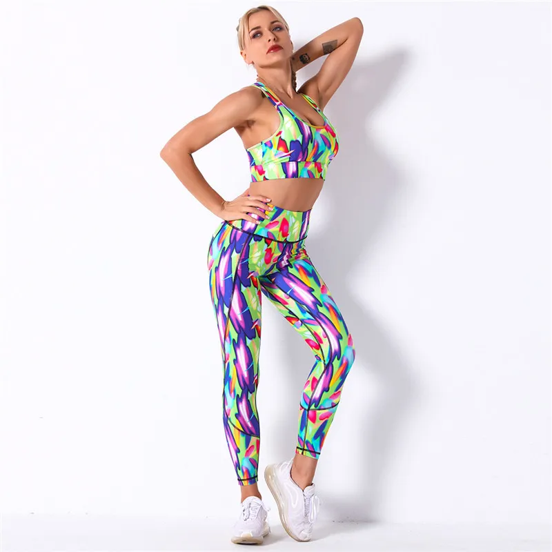 

Casual Slim Print 2 Piece Sets Women's Suit Tracksuits Set Green Print Plus Size Sweat Suit XL Top And Skinny Pants 2pcs Outfits