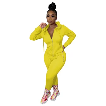 

new fashion simple pure color lapel zipper long sleeve crop top and pants 2 piece set high street lady fashion tracksuits