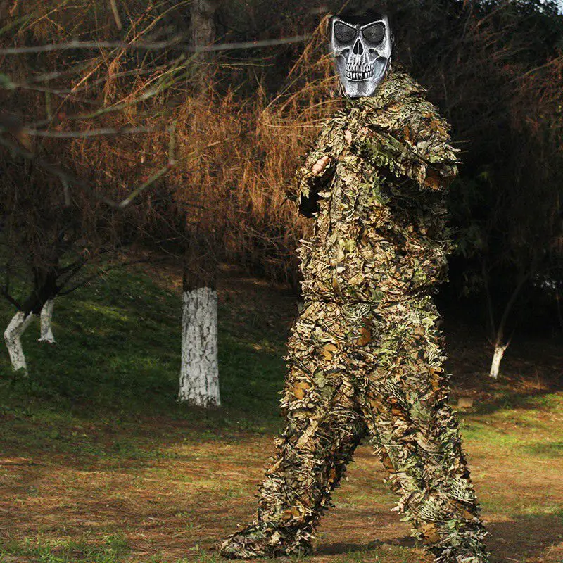 

Hunting Ghillie Suit 3D Camo Bionic Leaf Linen Hunting Clothes Camouflage Jungle Woodland Birdwatching Poncho Hunting Clothing