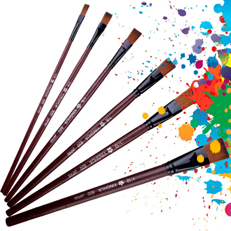 6 шт./компл. разных Размеры художника нейлоновые волосы кисть для акварели акриловые кисти для живописи маслом рисунок школьные принадлежности для творчества