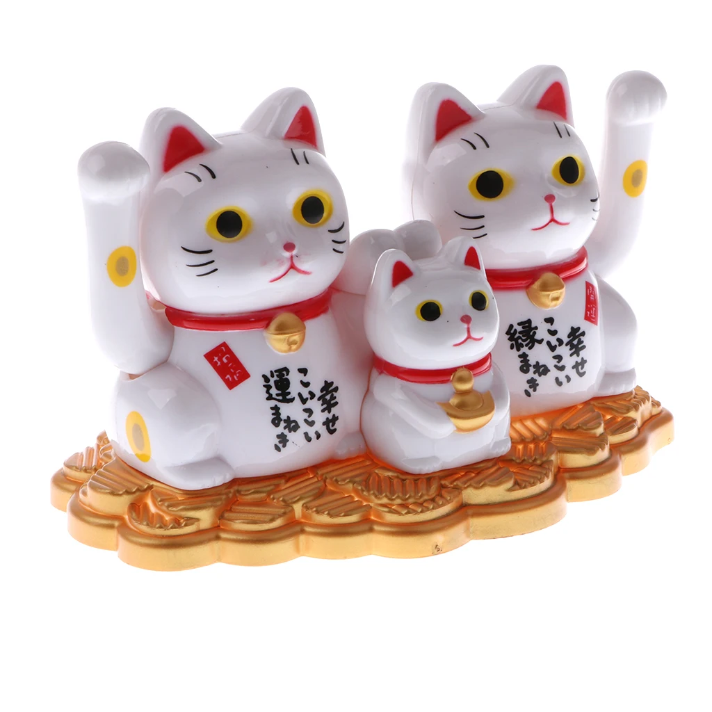 Solar Powered Bobbling Toy Waving Hand Fortune Cat Family Figures on Stage Gadget Home/Car Ornament | Игрушки и хобби