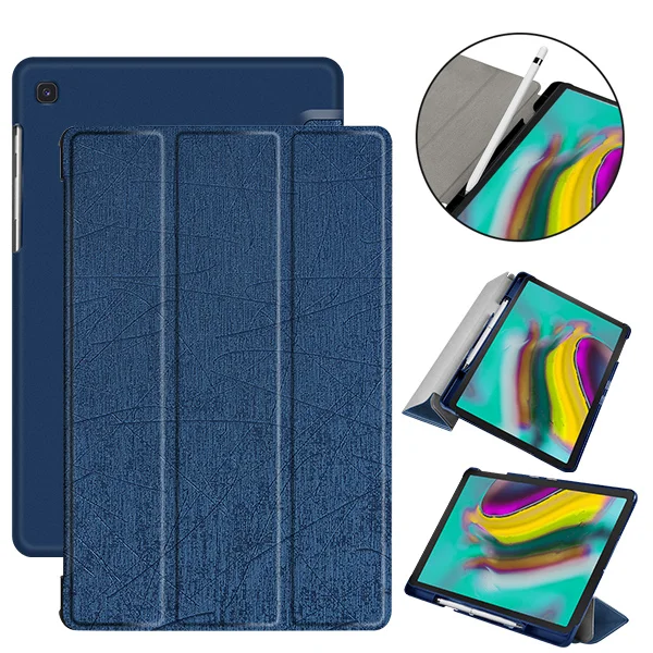 dark blue penslot Модный чехол для samsung Galaxy Tab S5E, чехол из искусственной кожи для, SM-T720 SM-T725, высококачественный Чехол+ пленка+ стилус - Цвет: dark blue penslot