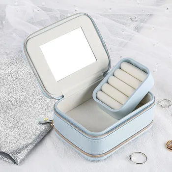 

Container Storage PU Leather Three-layer Case Fashion Earrings Cosmetic Organizer Multifunctional Makeup Ring Zipper Jewelry Box