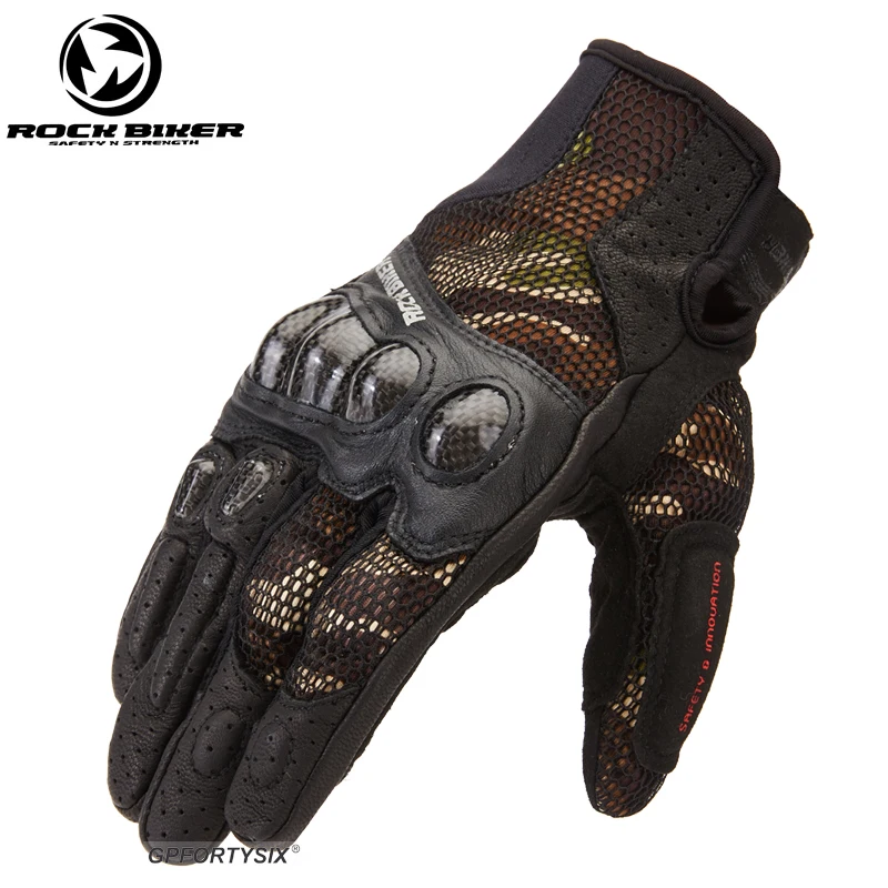 ROCK BIKER новые мотоциклетные перчатки летние дышащие с сенсорным экраном камуфляжные Мотоциклетные Перчатки для мотоциклистов Жесткий протектор из углеродного волокна - Цвет: Коричневый