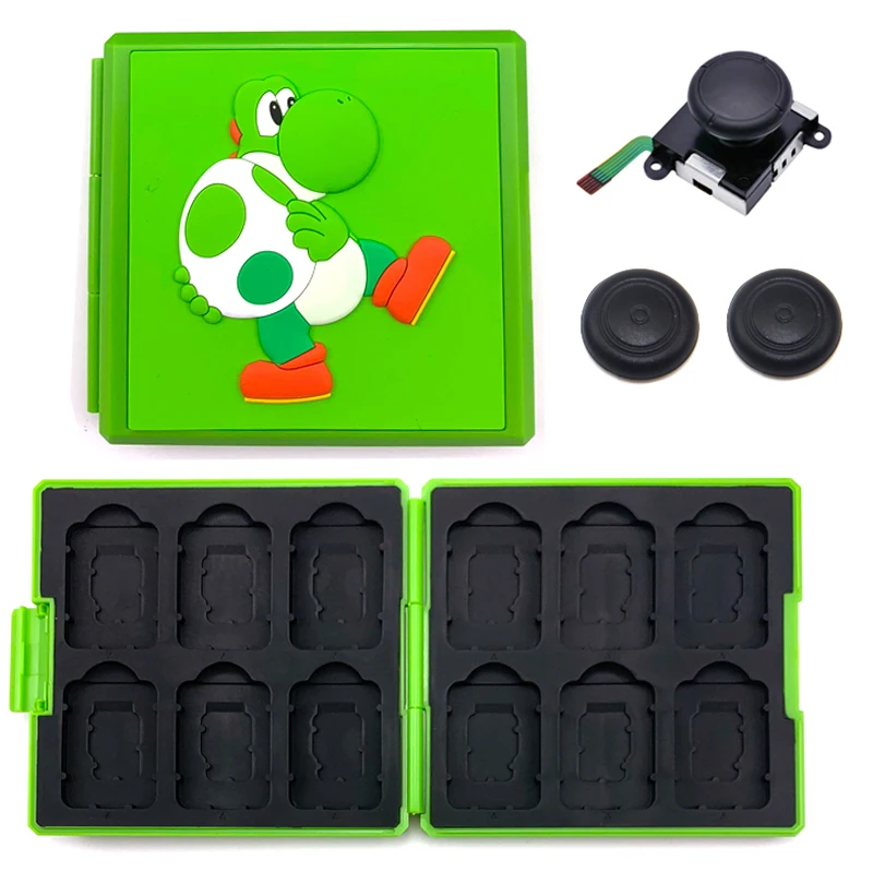 Green case 1x analog Футляр для игровых карт для nintendo Switch Box для 12 в 1 NS чехол для игровых карт+ 3D аналоговые аксессуары - Цвет: Green case 1x analog