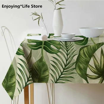 

Simple Creative Green Plant Print Rectangle Table Cloth Pastoral Leaf Print Table Cloth Cotton Linen Table Cover Free Shipping