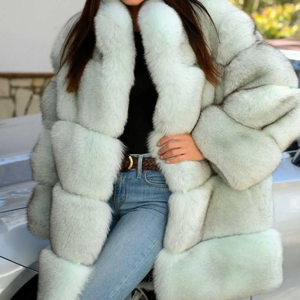 80cm coat length Зимняя женская шуба из натурального Лисьего меха, толстая Длинная женская куртка из натурального Лисьего меха, полный мех, настоящий натуральный мех, шуба из лисьего серебра - Цвет: 80cm coat length